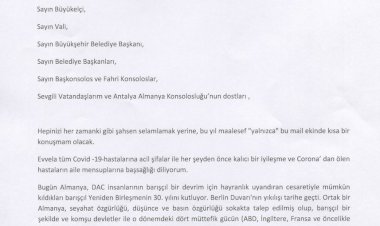 Almanya Federal Cumhuriyeti Antalya Konsolosluğu´ndan 3 Ekim mesajı